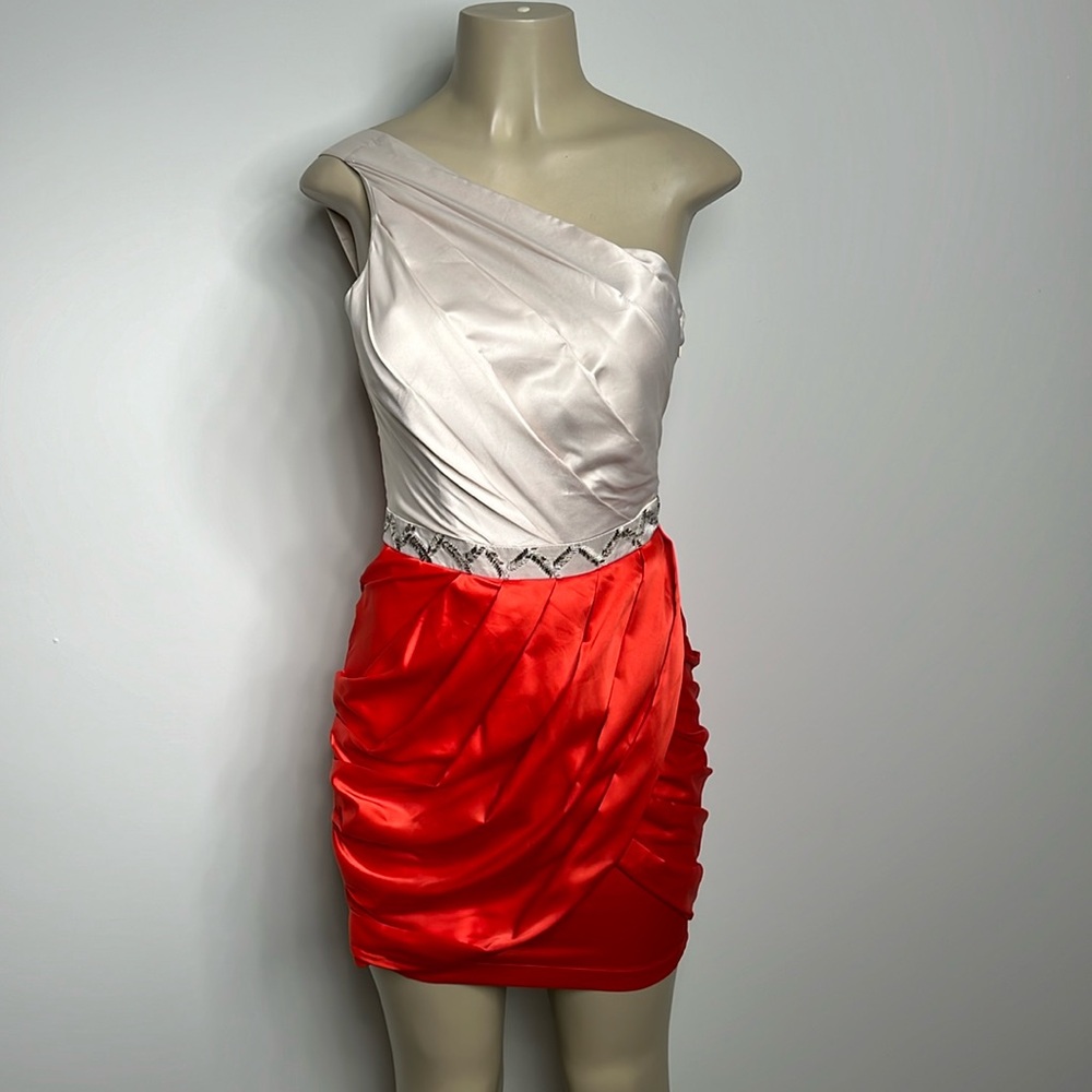 Lipsy London UK size 8 orange and creme satin mini dress
